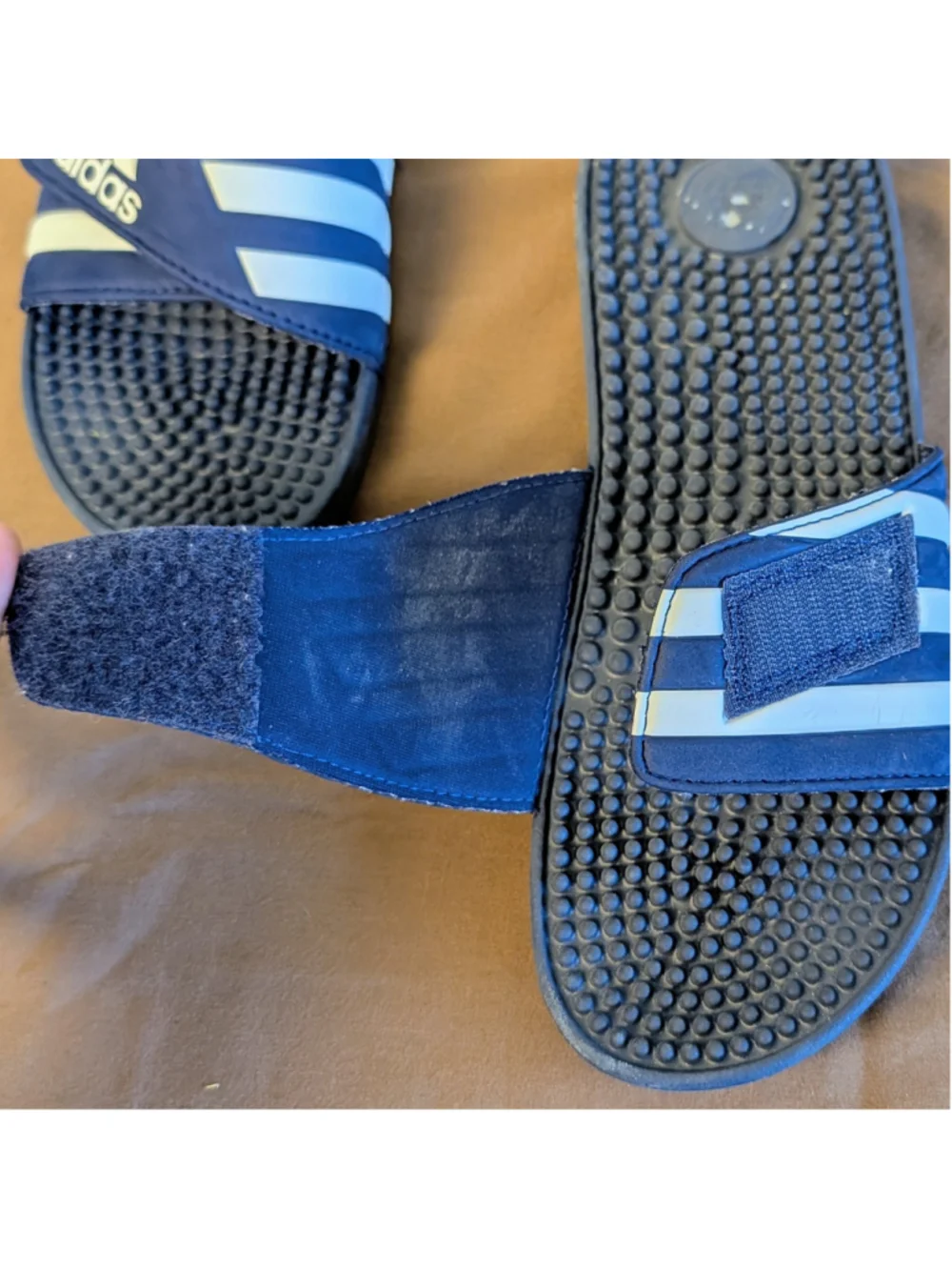 Adidas Adissage Adjustable Slides Men size 9 Navy White Massage Footbed Sandals